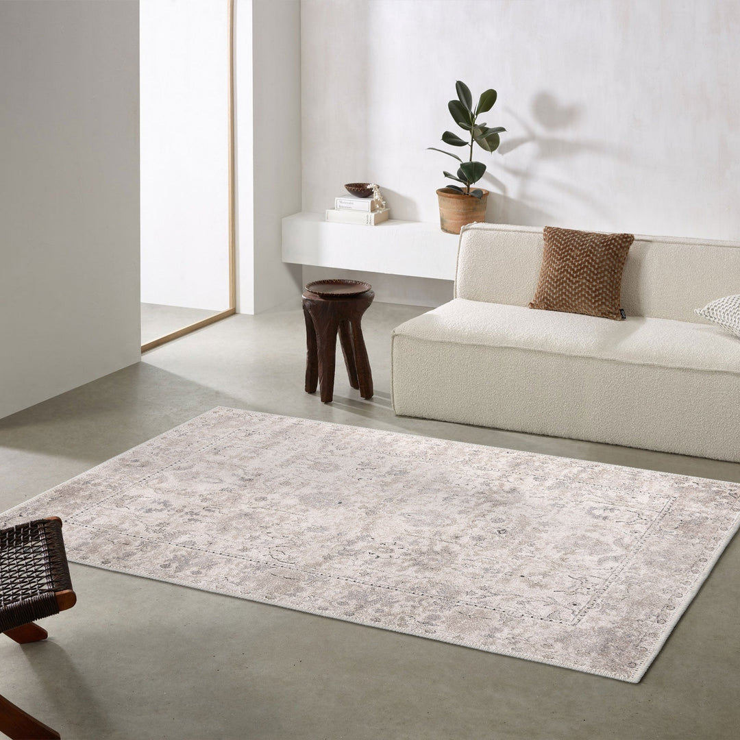 Machine Washable Ivory Traditional style Cotton Rug - The Rug Decor