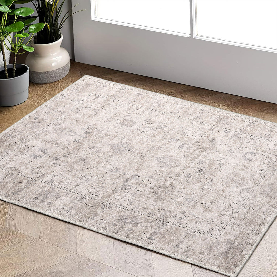 Machine Washable Ivory Traditional style Cotton Rug - The Rug Decor