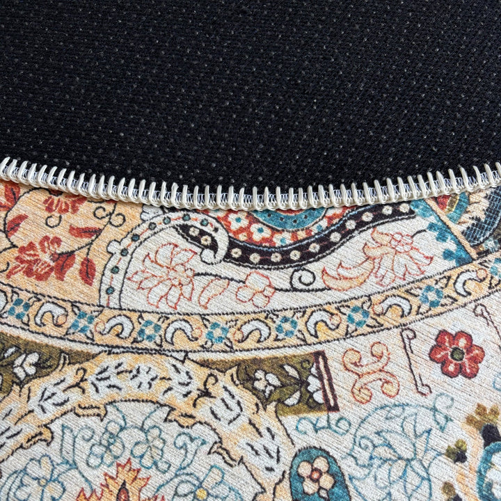 Machine Washable Traditional Beige And Blue Cotton Area Rug - The Rug Decor