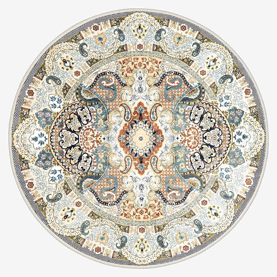 Machine Washable Traditional Beige And Blue Cotton Area Rug - The Rug Decor