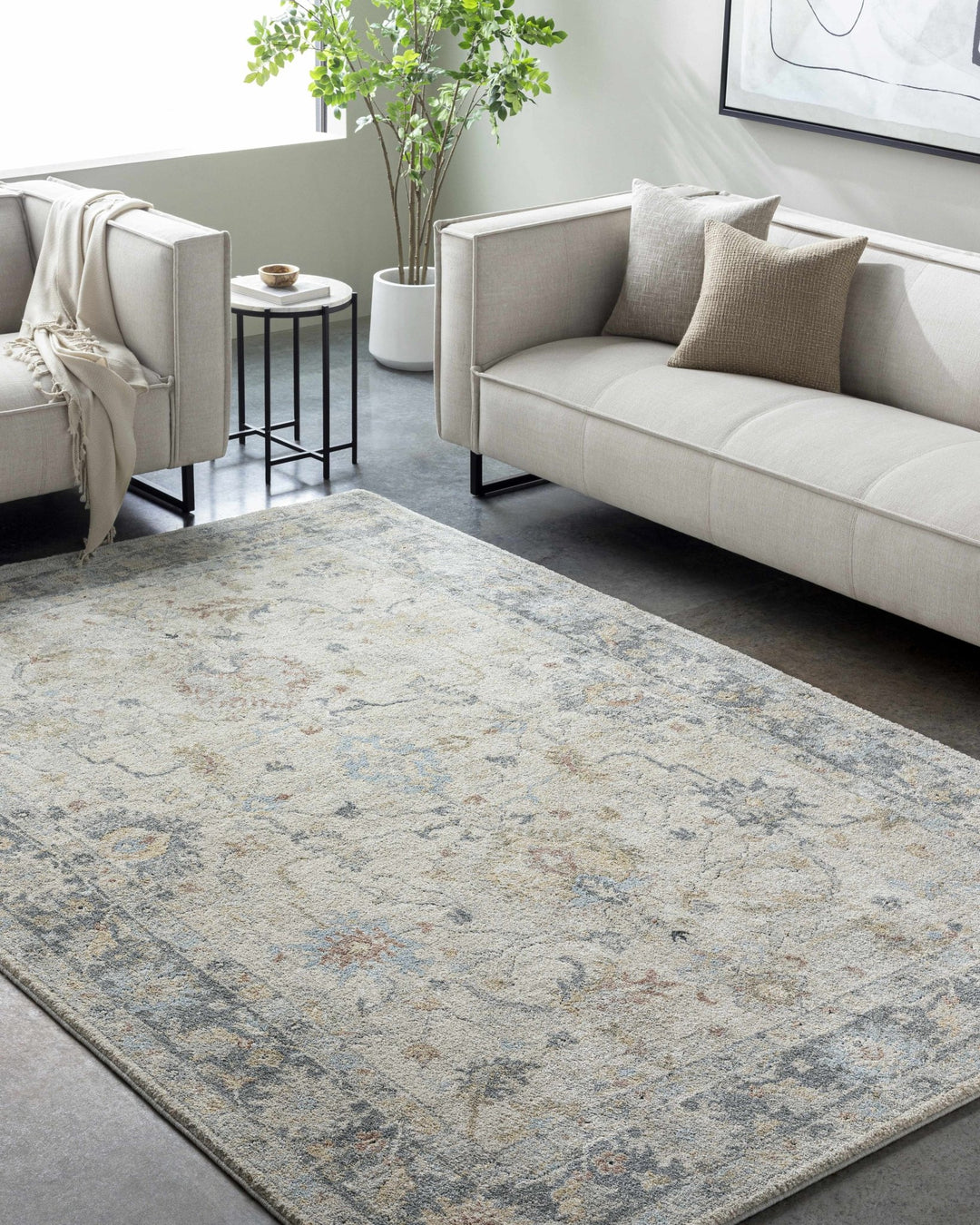 Machine Woven Beige And Gray Traditional Style Area Rug - The Rug Decor