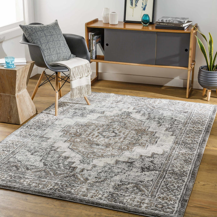 Machine Woven Black And Charcoal Traditional Style Area Rug - The Rug Decor