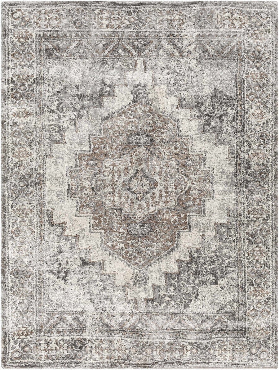 Machine Woven Black And Charcoal Traditional Style Area Rug - The Rug Decor
