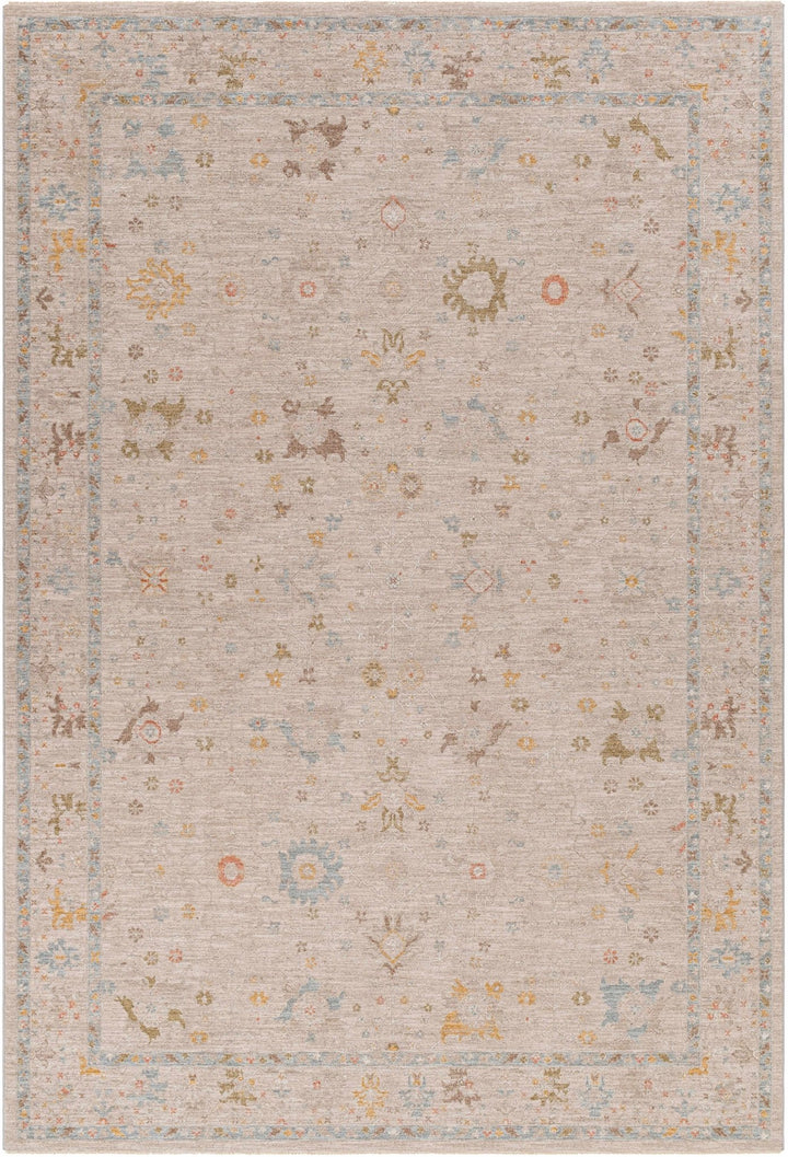 Machine Woven Blue And Beige Traditional Oushak Design Area Rug - The Rug Decor