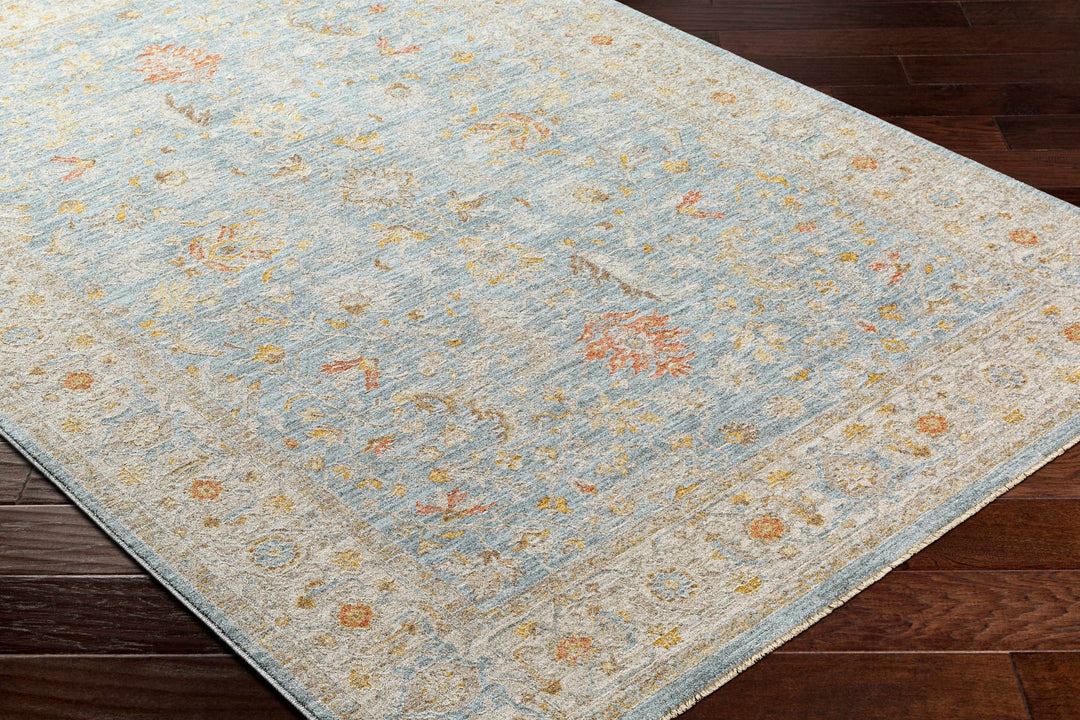 Machine Woven Blue Traditional Oushak Design Rug - The Rug Decor