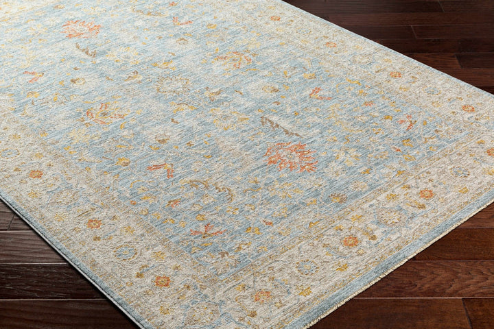 Machine Woven Blue Traditional Oushak Design Rug - The Rug Decor