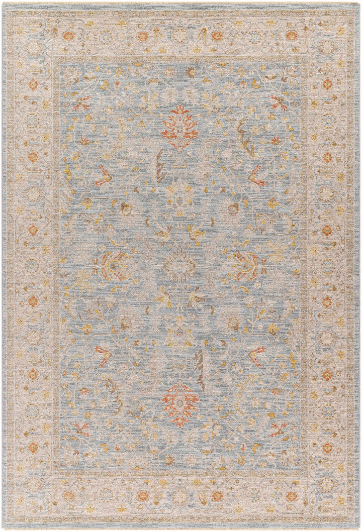 Machine Woven Blue Traditional Oushak Design Rug - The Rug Decor