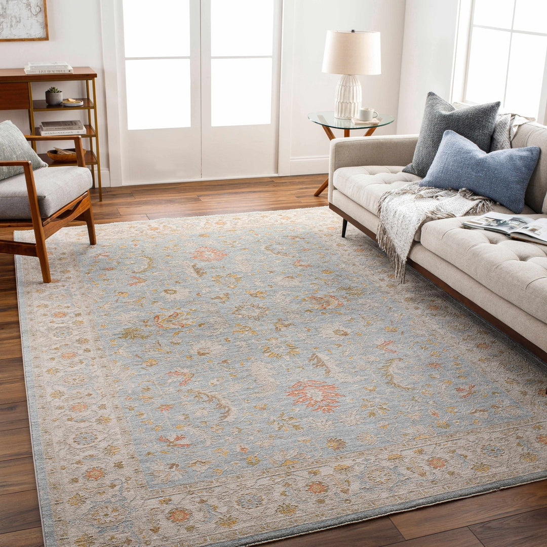 Machine Woven Blue Traditional Oushak Design Rug - The Rug Decor