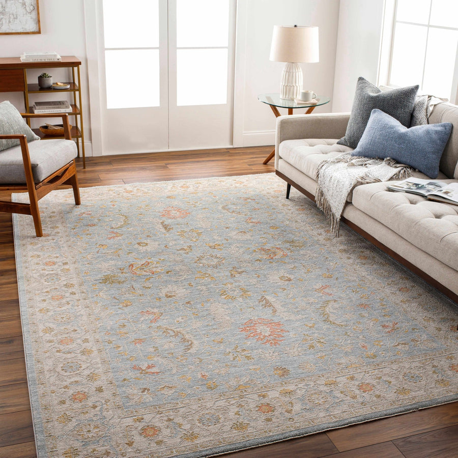 Machine Woven Blue Traditional Oushak Design Rug - The Rug Decor