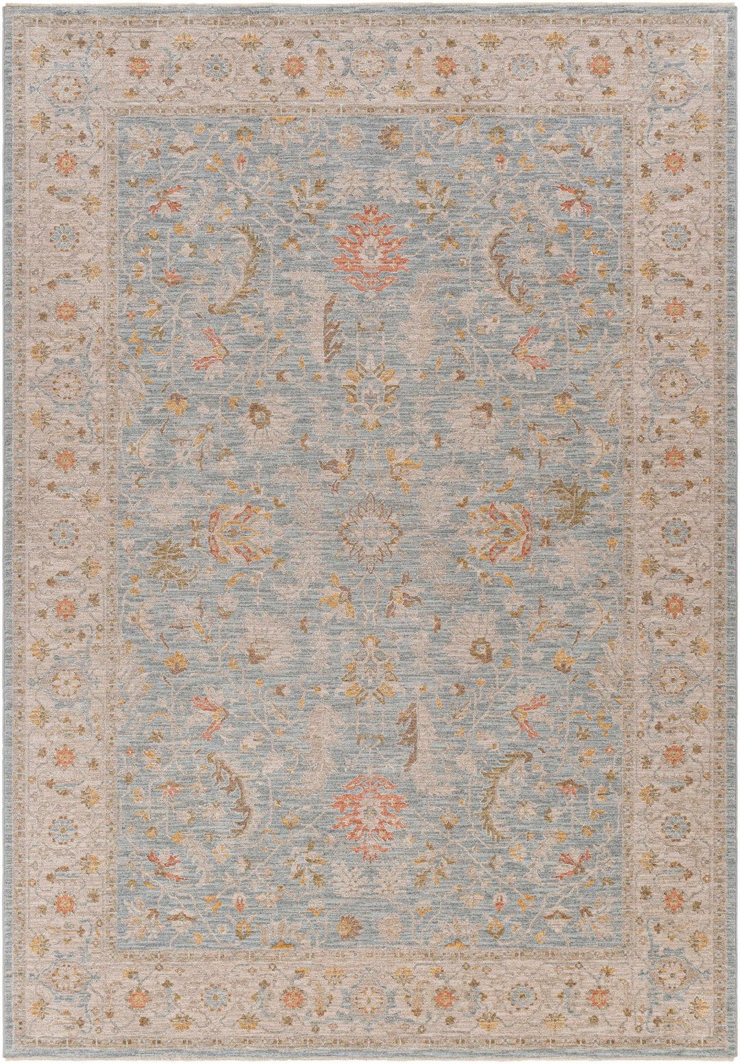 Machine Woven Blue Traditional Oushak Design Rug - The Rug Decor