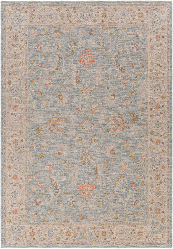 Machine Woven Blue Traditional Oushak Design Rug - The Rug Decor