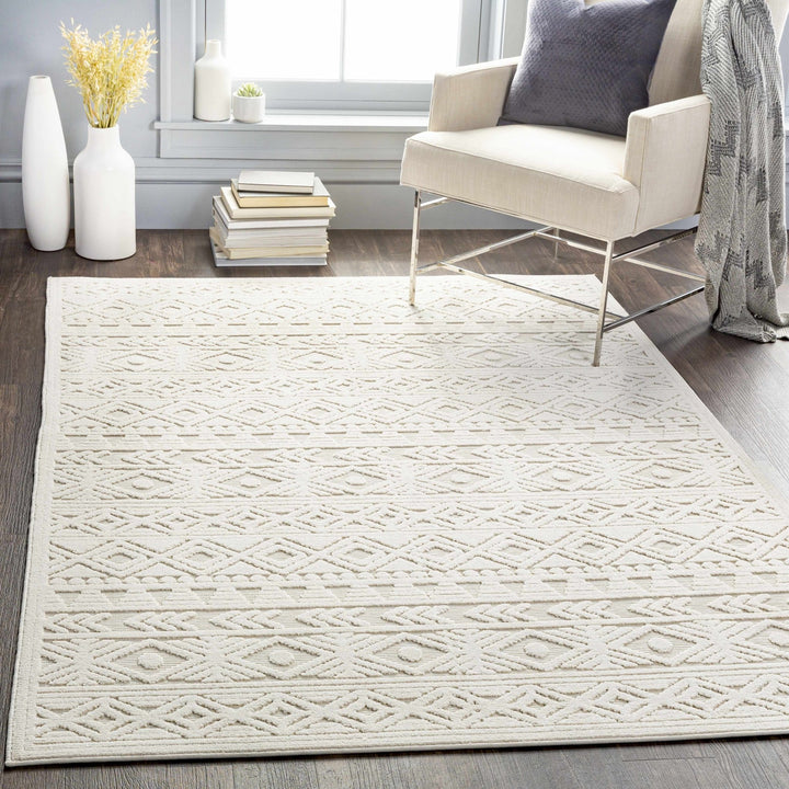 Machine Woven Modern Geometrical Off - White Outdoor Area Rug - The Rug Decor