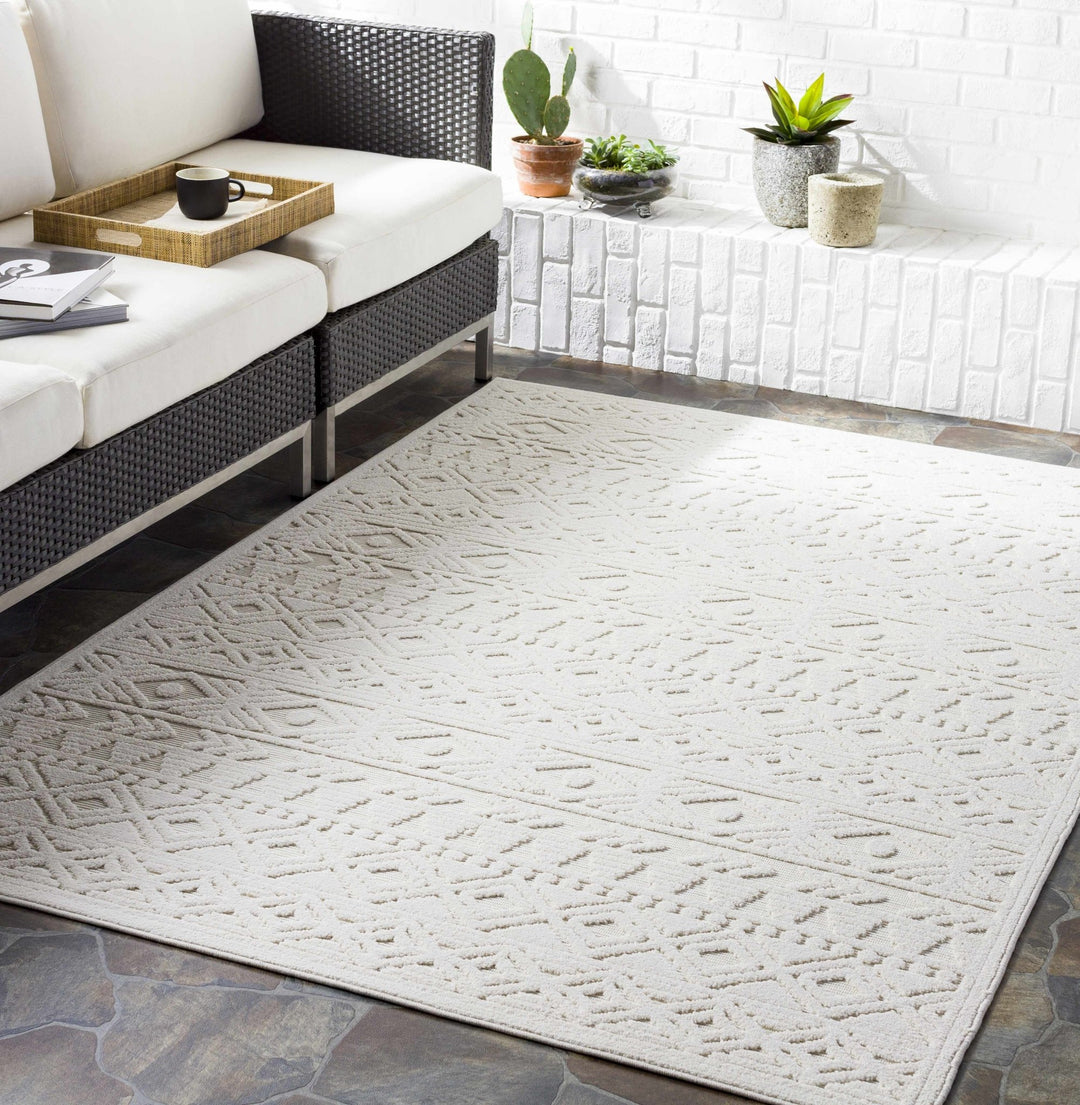 Machine Woven Modern Geometrical Off - White Outdoor Area Rug - The Rug Decor