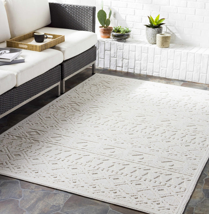 Machine Woven Modern Geometrical Off - White Outdoor Area Rug - The Rug Decor