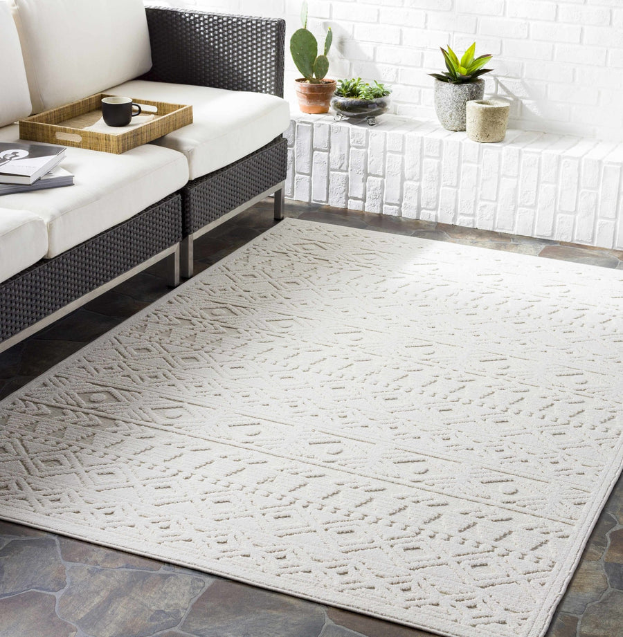 Machine Woven Modern Geometrical Off - White Outdoor Area Rug - The Rug Decor