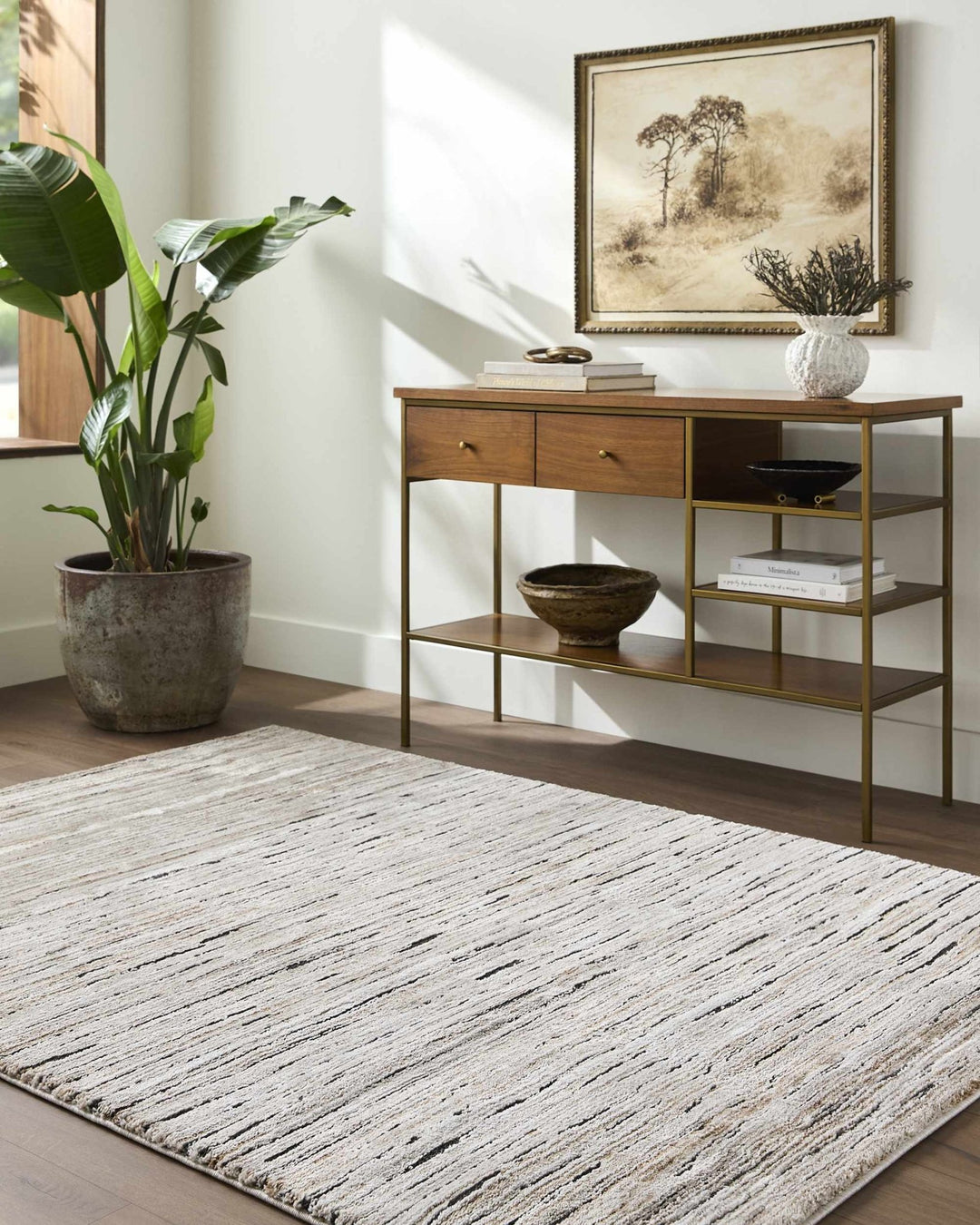 Machine Woven Tan And Black Contemporary Style Area Rug - The Rug Decor