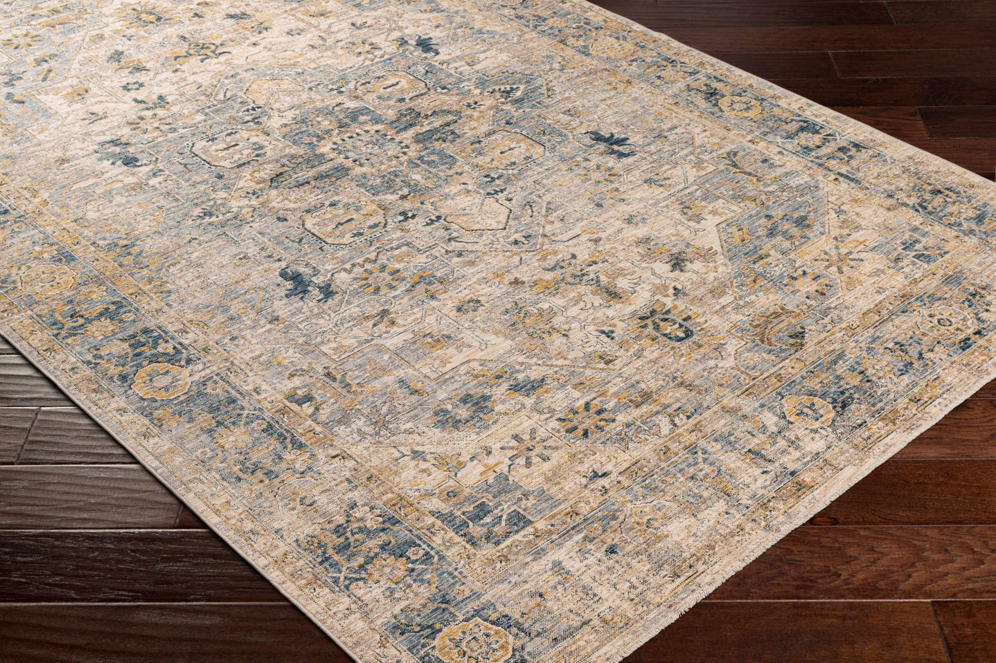 Machine Woven Traditional Style Blue And Beige Rug - The Rug Decor
