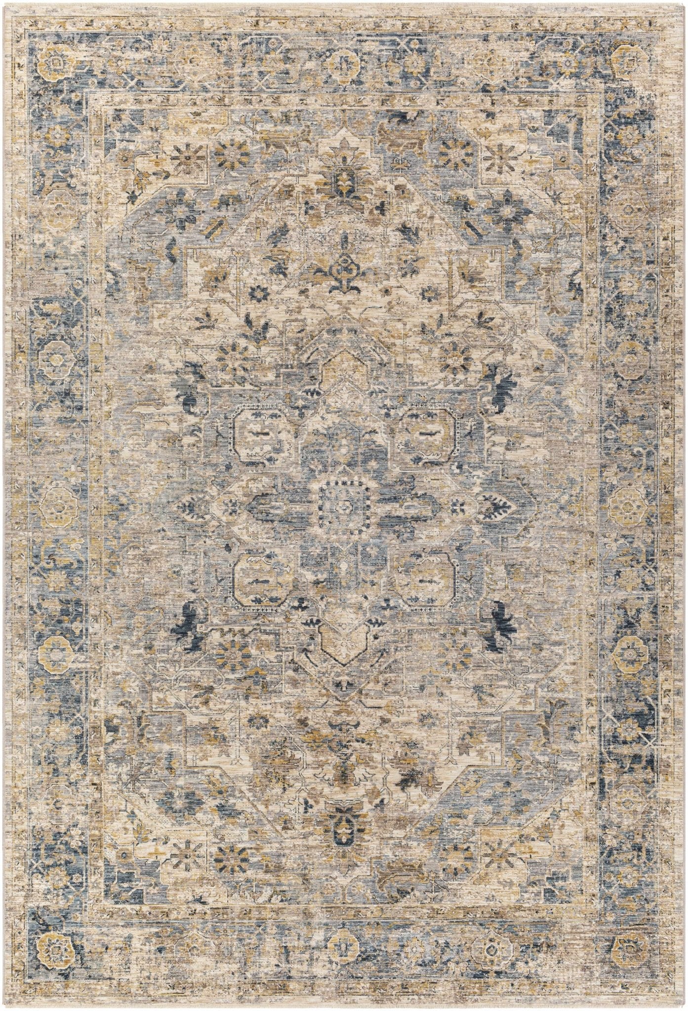 Machine Woven Traditional Style Blue And Beige Rug - The Rug Decor