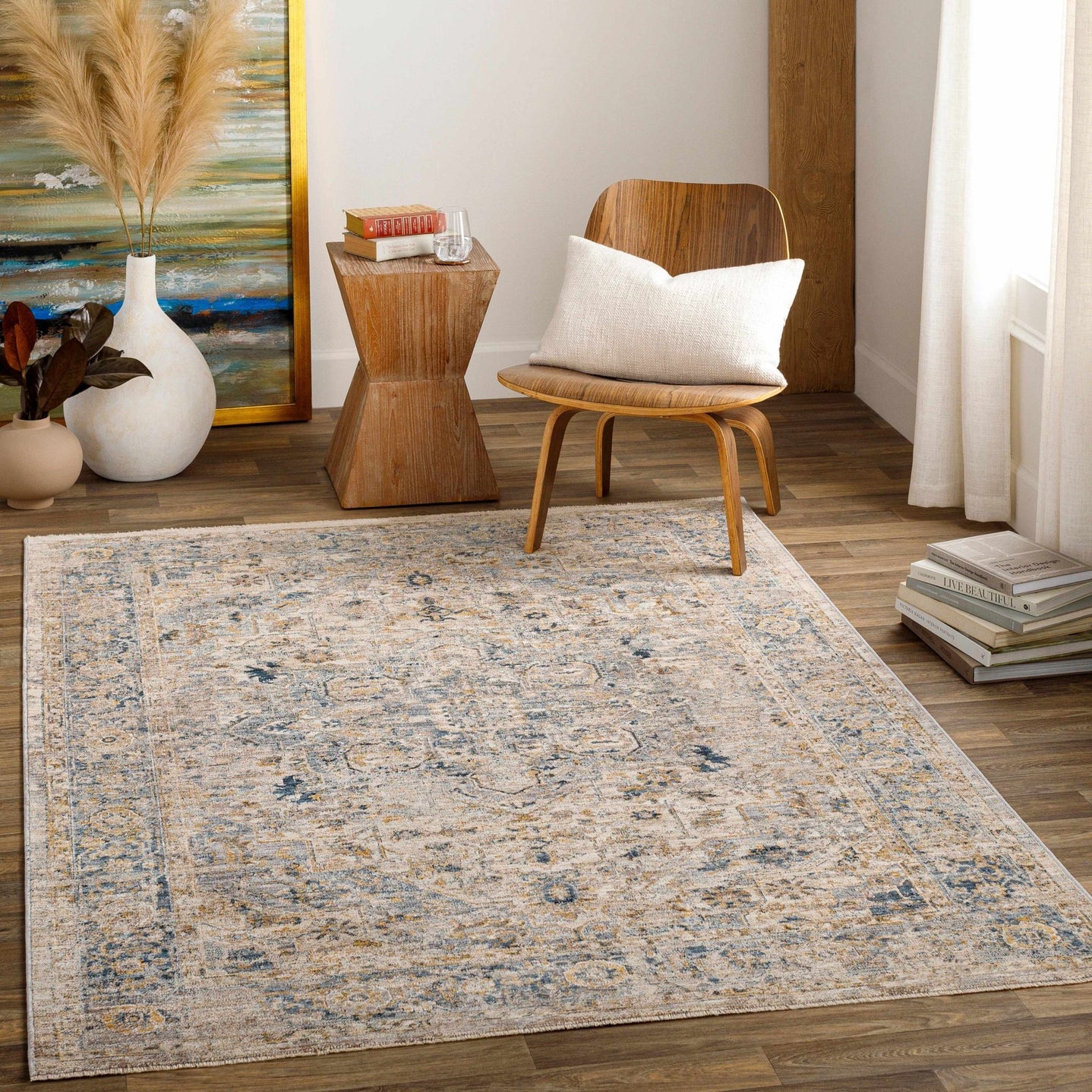 Machine Woven Traditional Style Blue And Beige Rug - The Rug Decor