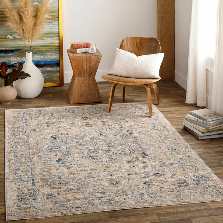 Machine Woven Traditional Style Blue And Beige Rug - The Rug Decor