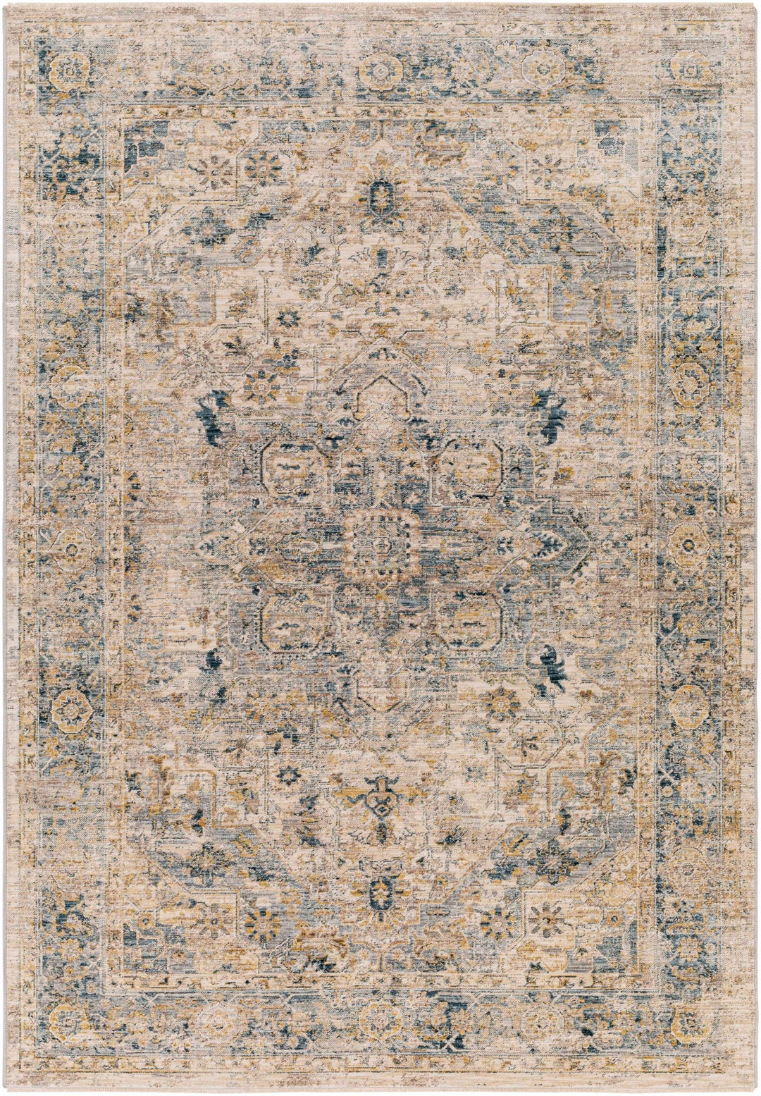 Machine Woven Traditional Style Blue And Beige Rug - The Rug Decor
