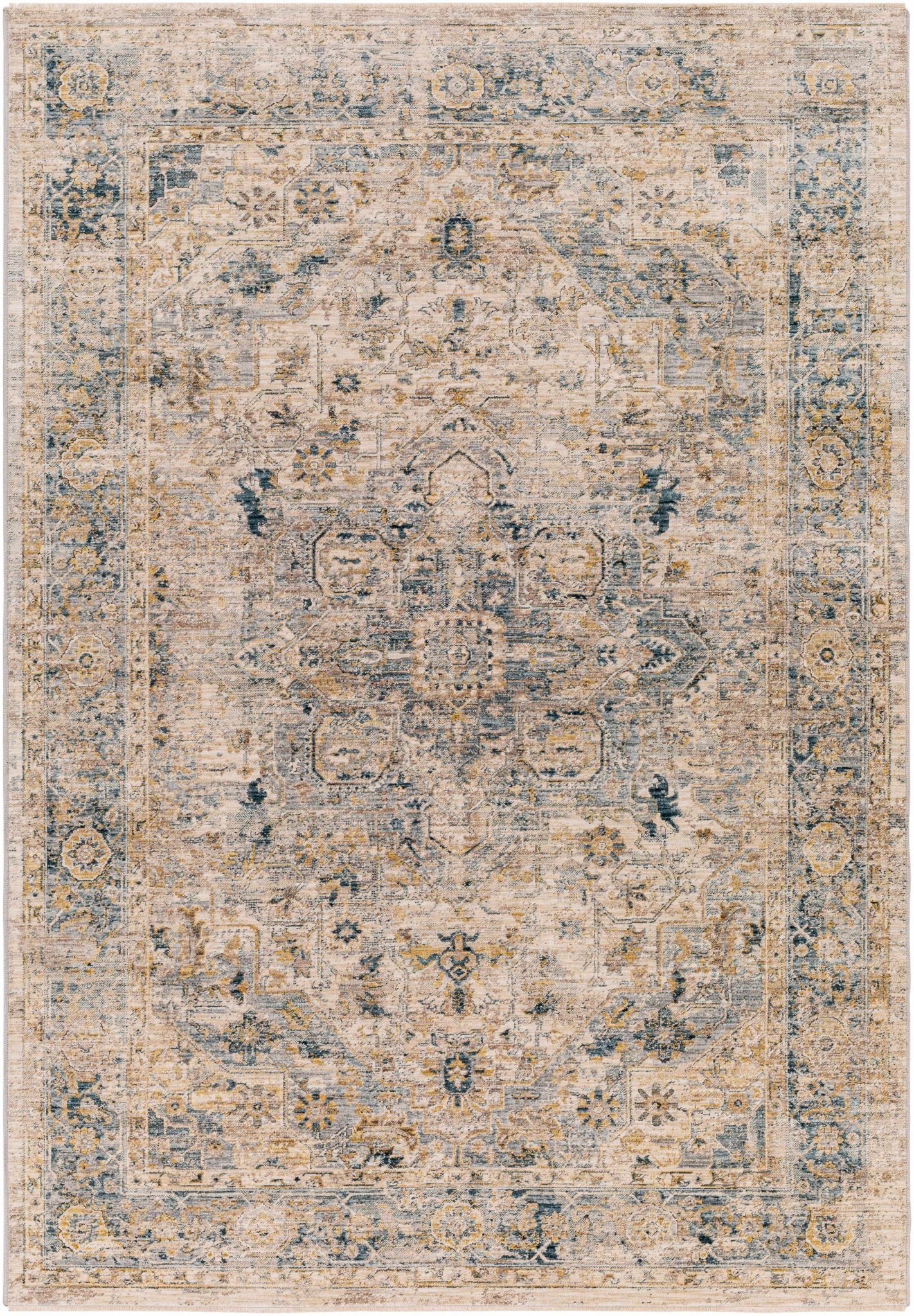 Machine Woven Traditional Style Blue And Beige Rug - The Rug Decor