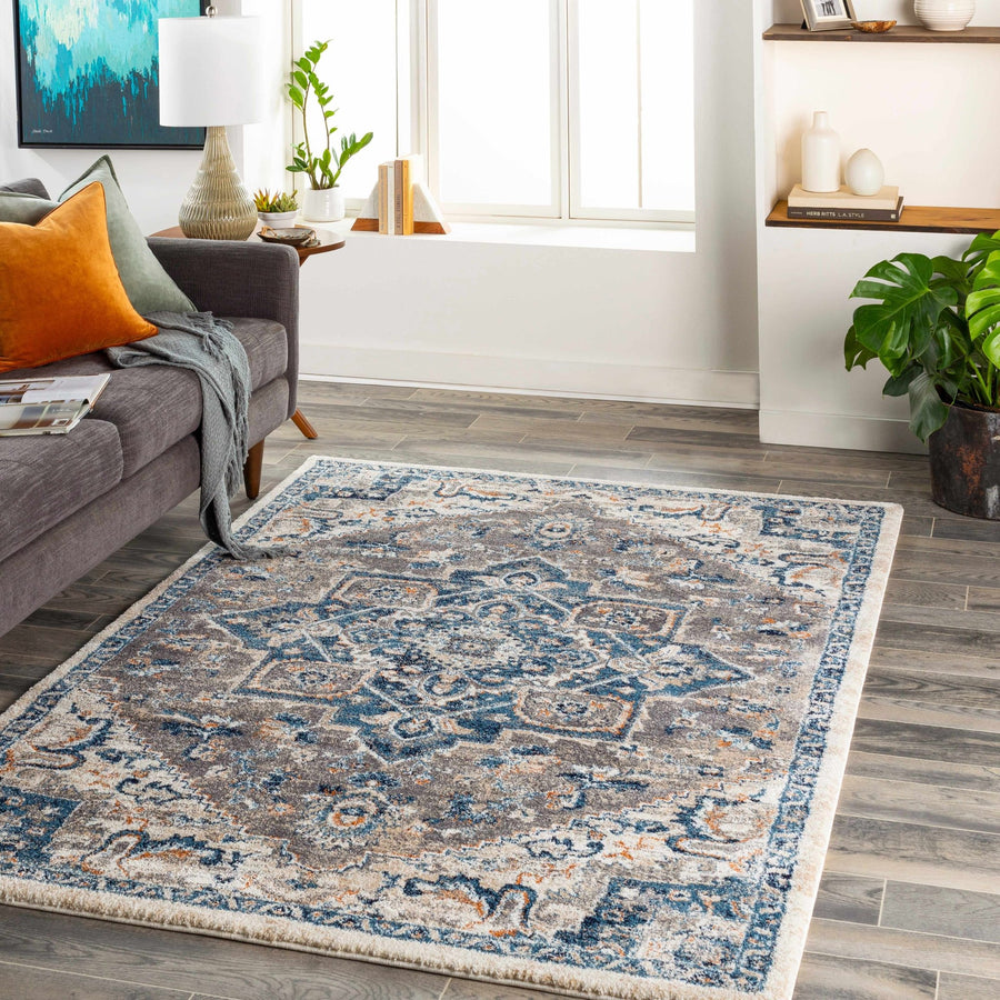 Machine Woven Traditional Style Blue And Cream Rug - The Rug Decor