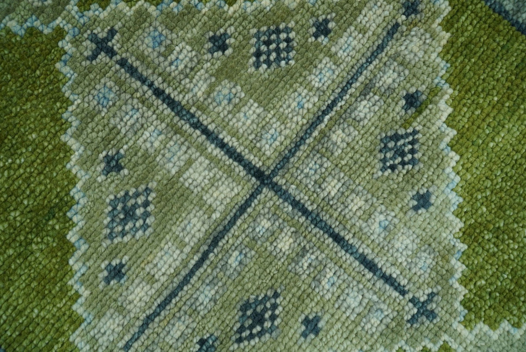 Made to Order Runner Traditional Heriz Green And Gray Hand Knotted Wool Rug - The Rug Decor