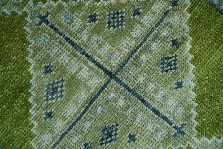 Made to Order Runner Traditional Heriz Green And Gray Hand Knotted Wool Rug - The Rug Decor