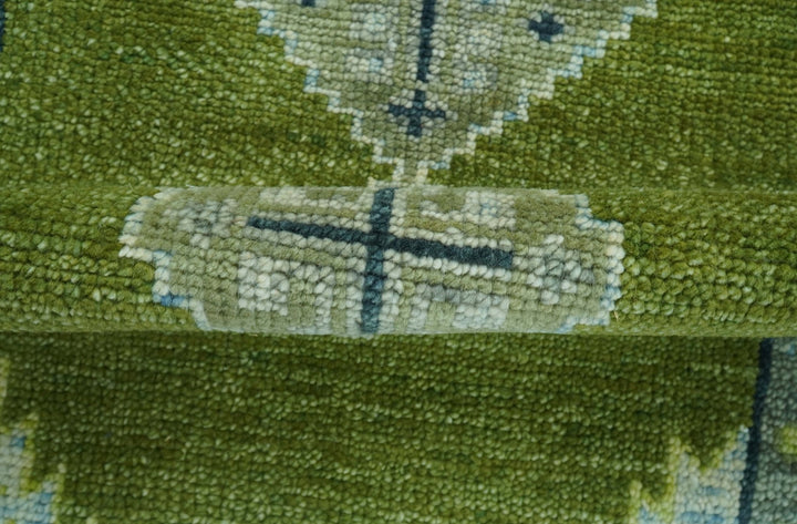 Made to Order Runner Traditional Heriz Green And Gray Hand Knotted Wool Rug - The Rug Decor