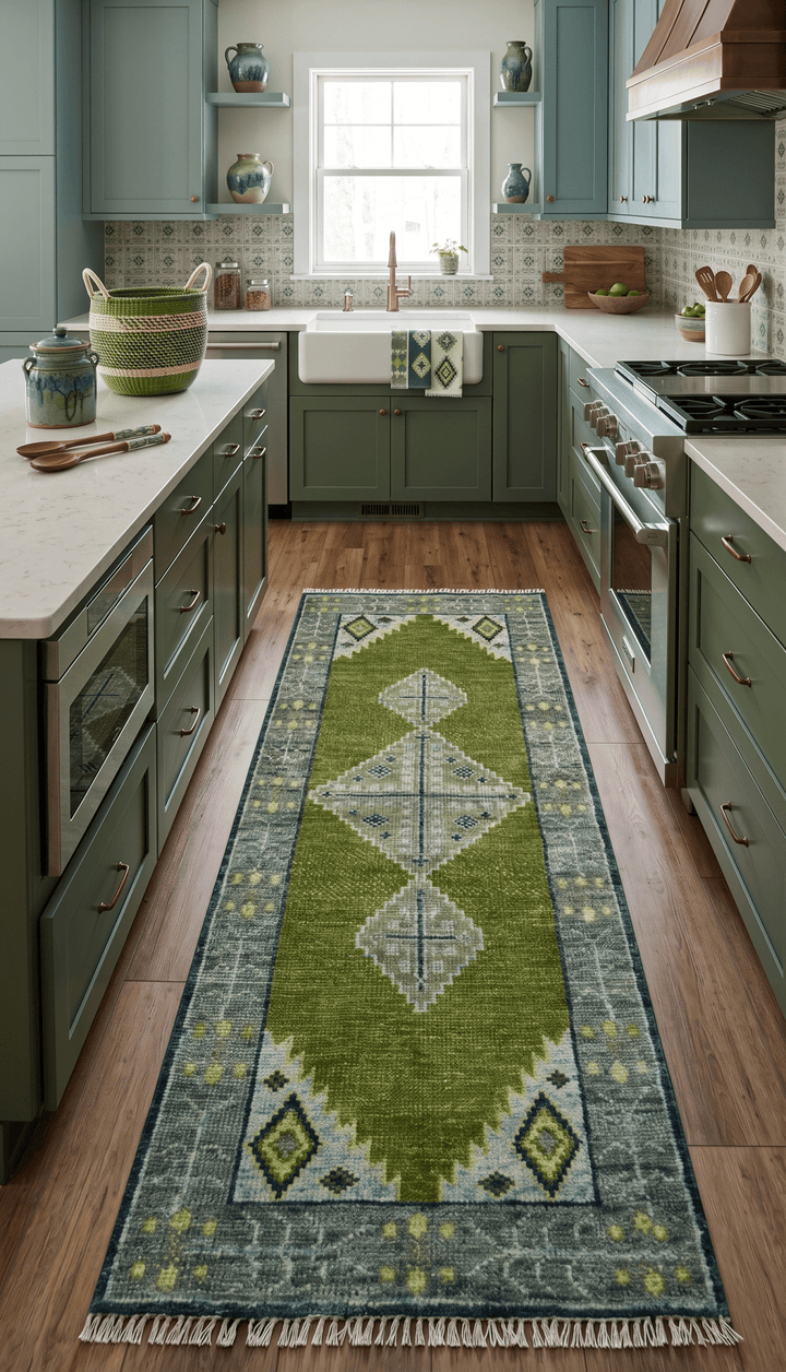 Made to Order Runner Traditional Heriz Green And Gray Hand Knotted Wool Rug - The Rug Decor