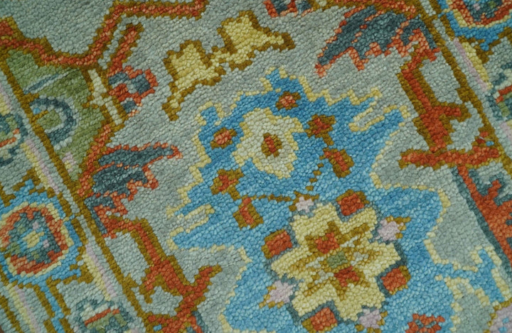 Made to Order Traditional Olive And Blue Hand Knotted Runner Wool Rug - The Rug Decor