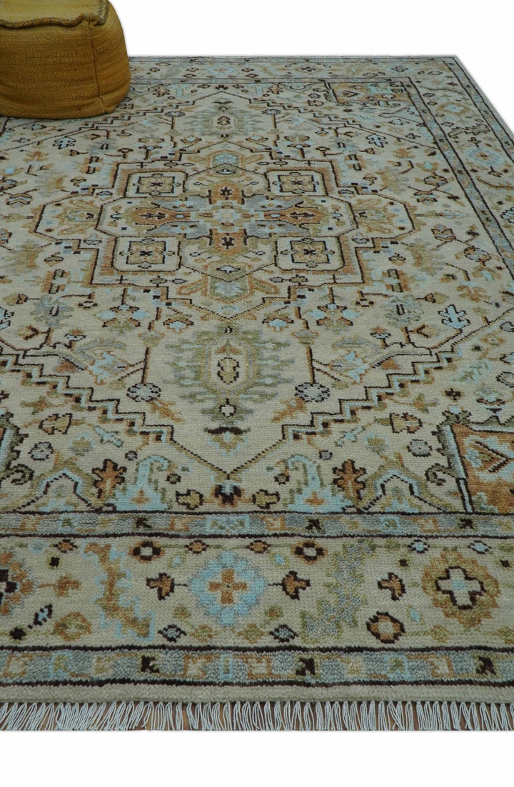 Made to Order Traditional Turkish Design Beige And Blue Wool Rug - The Rug Decor