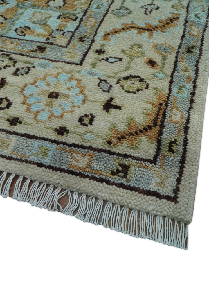 Made to Order Traditional Turkish Design Beige And Blue Wool Rug - The Rug Decor