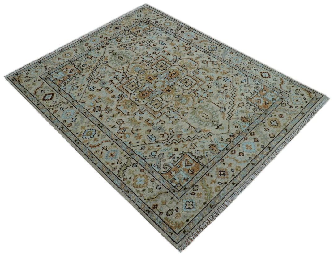 Made to Order Traditional Turkish Design Beige And Blue Wool Rug - The Rug Decor