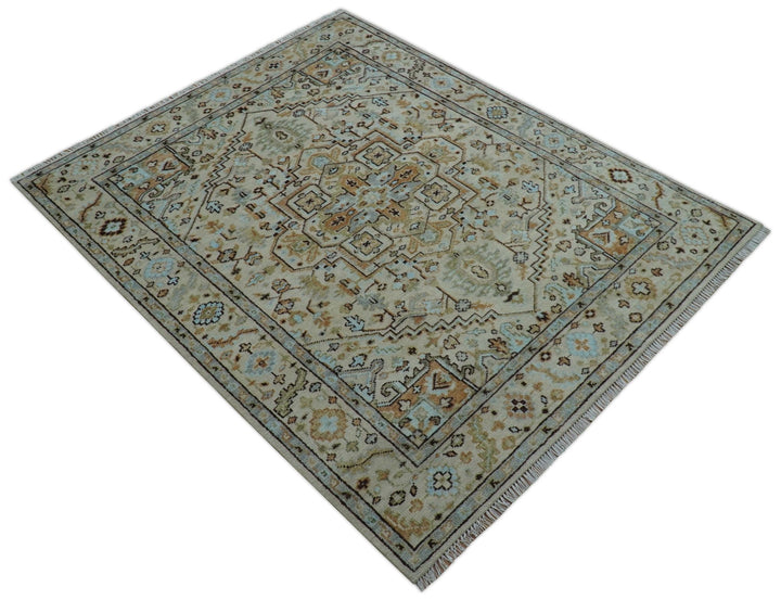 Made to Order Traditional Turkish Design Beige And Blue Wool Rug - The Rug Decor