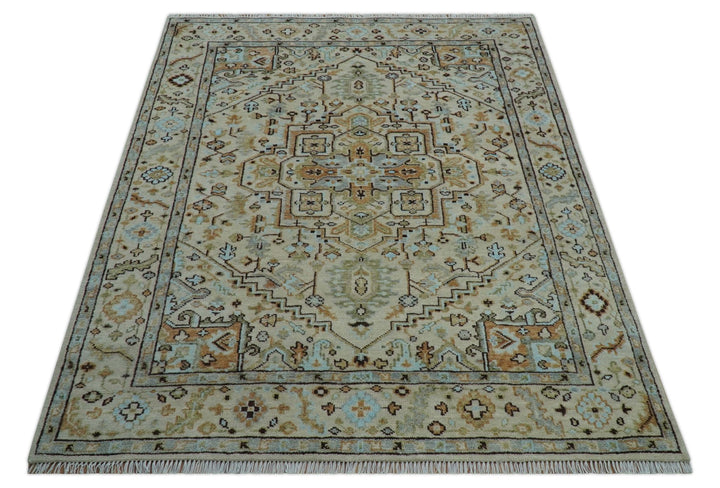 Made to Order Traditional Turkish Design Beige And Blue Wool Rug - The Rug Decor