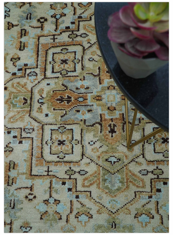 Made to Order Traditional Turkish Design Beige And Blue Wool Rug - The Rug Decor