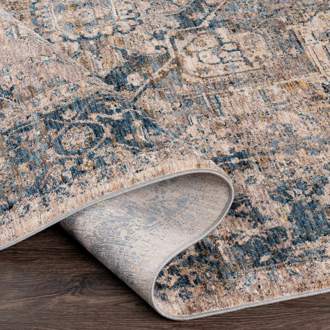 Magrath Traditional Style Beige And Blue Area Rug