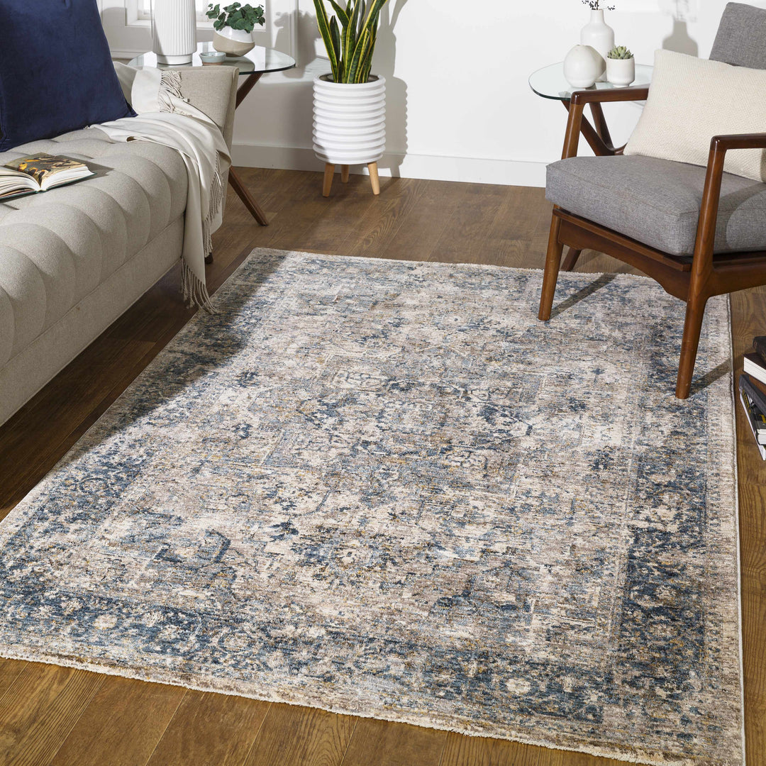 Magrath Traditional Style Beige And Blue Area Rug