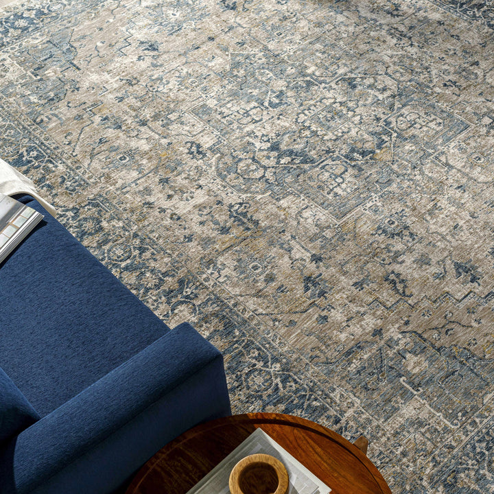 Magrath Traditional Style Beige And Blue Area Rug