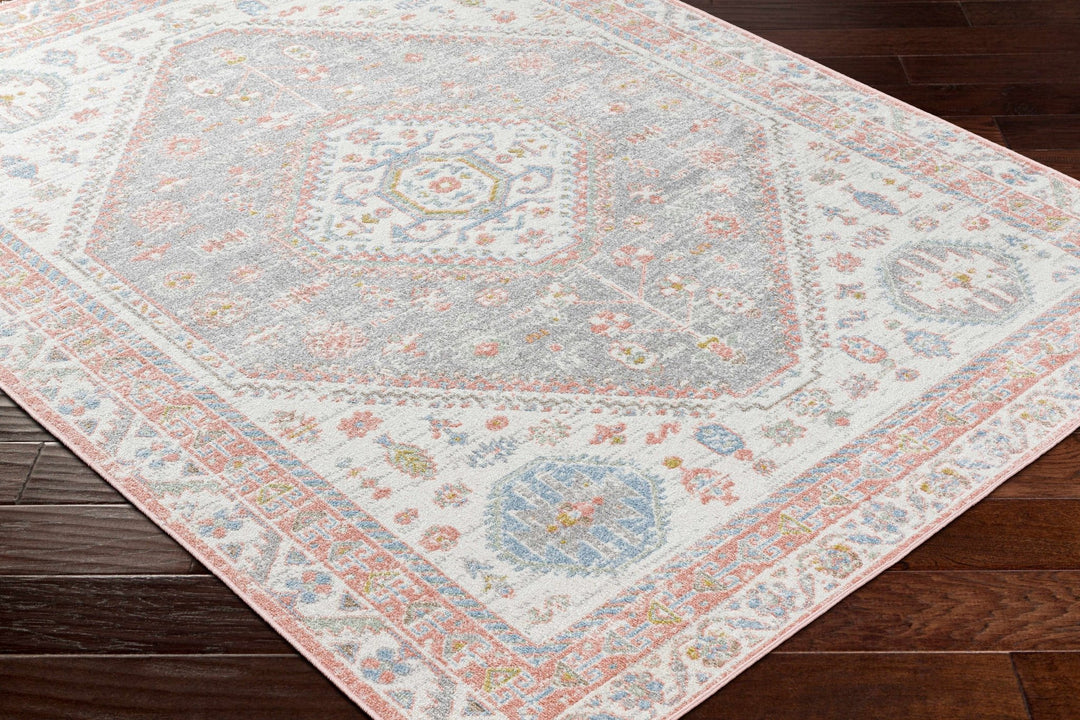 Maha Ivory And Peach Traditional Style Washable Area Rug - The Rug Decor