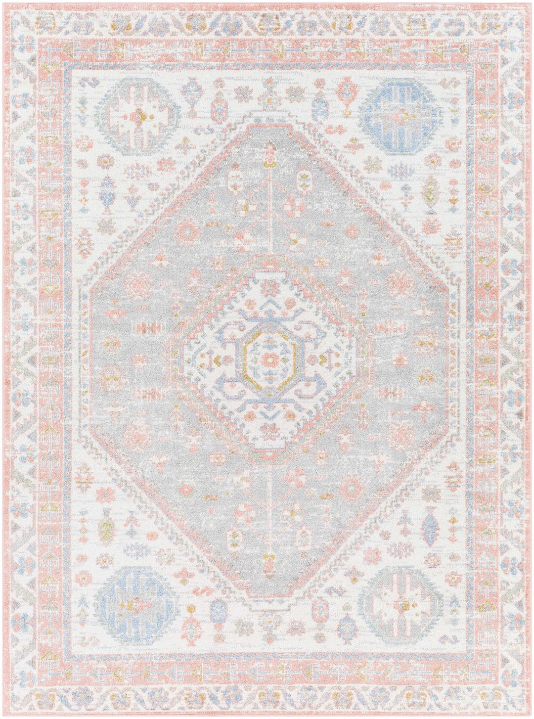 Maha Ivory And Peach Traditional Style Washable Area Rug - The Rug Decor