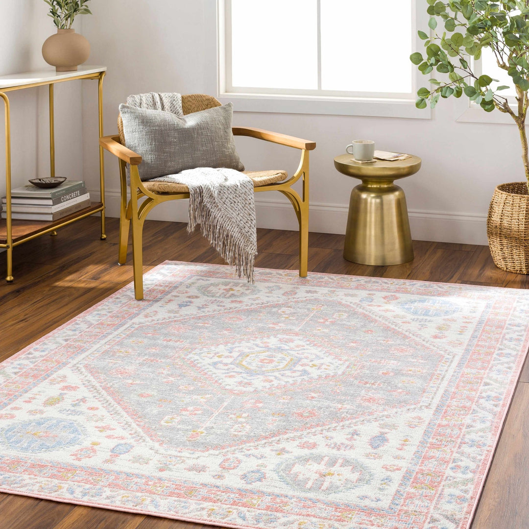 Maha Ivory And Peach Traditional Style Washable Area Rug - The Rug Decor