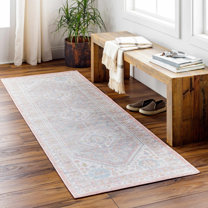Maha Ivory And Peach Traditional Style Washable Area Rug - The Rug Decor