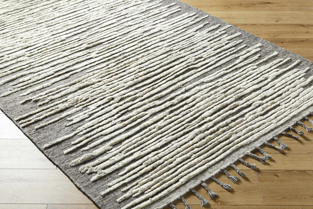 Mahaffey Ivory And Gray Modern Style Hand Knotted Area Rug
