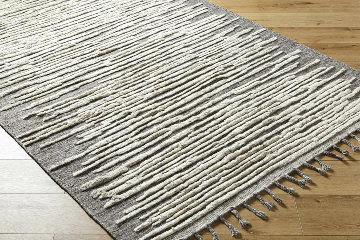 Mahaffey Ivory And Gray Modern Style Hand Knotted Area Rug
