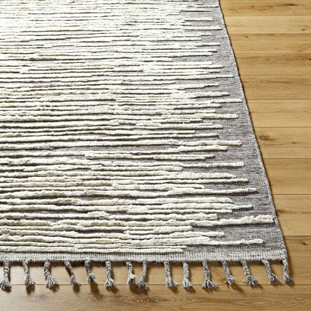 Mahaffey Ivory And Gray Modern Style Hand Knotted Area Rug