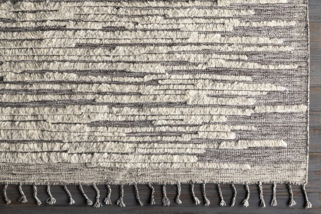 Mahaffey Ivory And Gray Modern Style Hand Knotted Area Rug