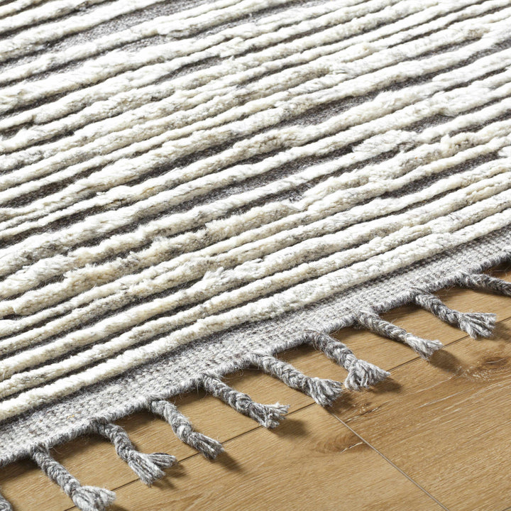 Mahaffey Ivory And Gray Modern Style Hand Knotted Area Rug